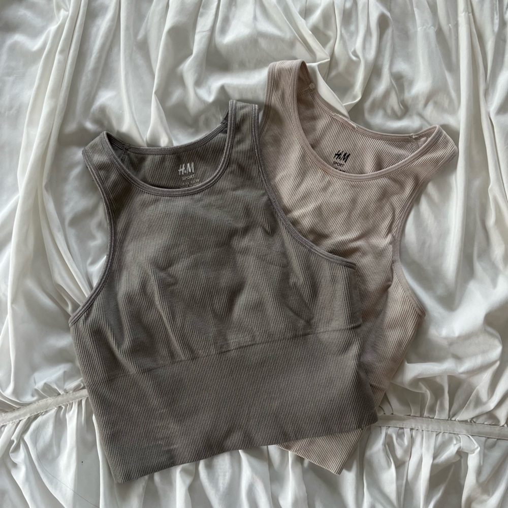 H&M Ribbed Tank Tops in Taupe and Beige